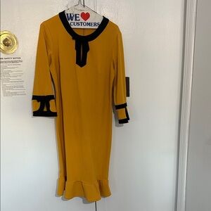 Elegant Mustard Long Sleeve Dress with Black Accents
